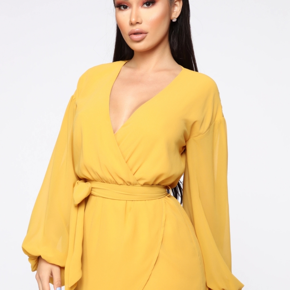 FashionNova Yellow Wrap Dress